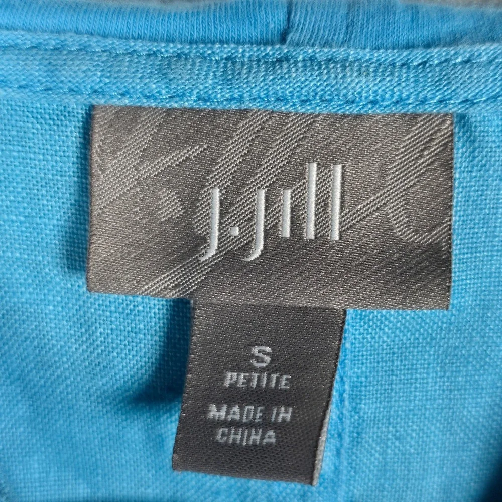 J Jill Petite‎ Linen Hooded Button Front Jacket Woman Small Blue Lightweight